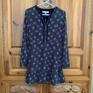 Loft Dotted Floral Long Sleeve Black And White Dress